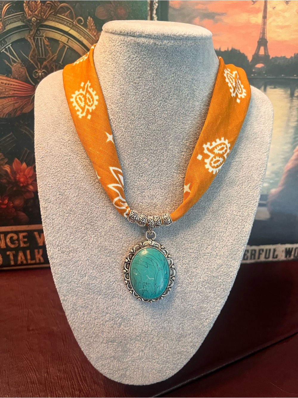 Boho Southwestern Large Turquoise
“Dandelion” Bandana Scarf Necklace Terracotta